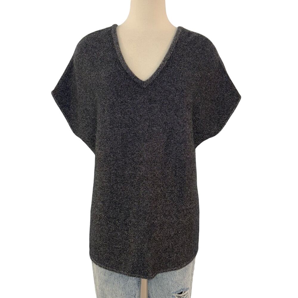 Neiman Marcus Cashmere Pullover Sweater Tunic Dolman Sleeve Dark Gray Silver M